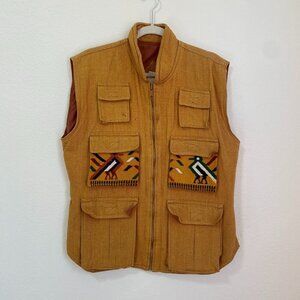 Vintage Mexican Style Embroidered Cotton Vest Mustard Yellow